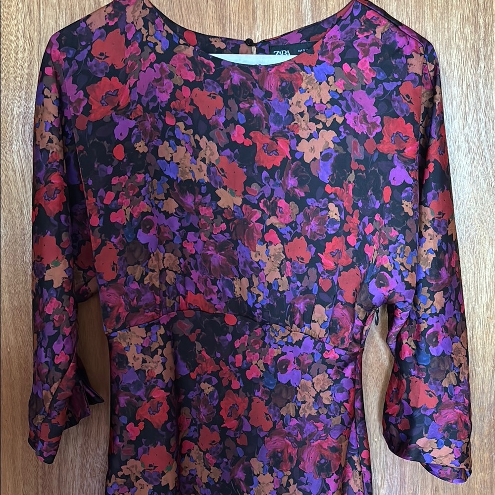 Zara Floral Printed Satin Midi Dress - FORMAL / WEDDING